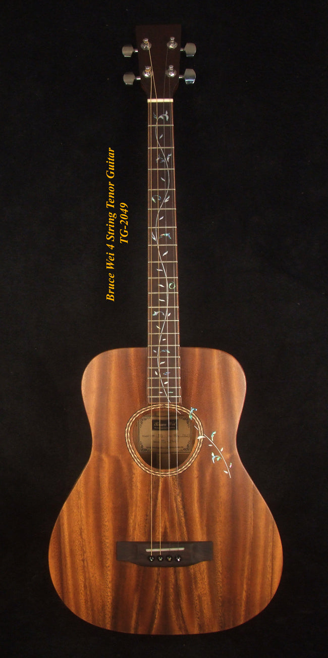 Handmade 4 String Tenor Guitar Solid Acacia, MOP Vine Inlay, Soft-bag Bruce Wei TG-2049
