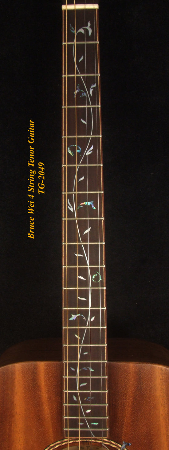 Handmade 4 String Tenor Guitar Solid Acacia, MOP Vine Inlay, Soft-bag Bruce Wei TG-2049
