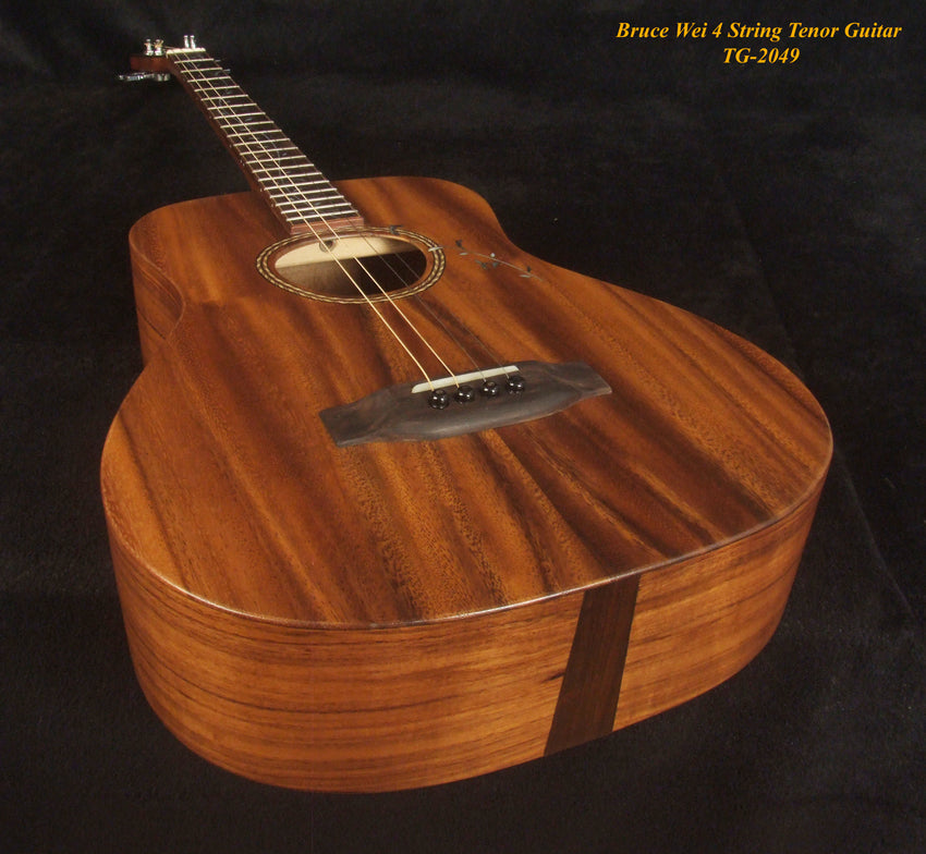 Handmade 4 String Tenor Guitar Solid Acacia, MOP Vine Inlay, Soft-bag Bruce Wei TG-2049