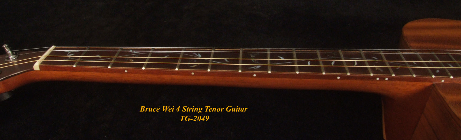 Handmade 4 String Tenor Guitar Solid Acacia, MOP Vine Inlay, Soft-bag Bruce Wei TG-2049