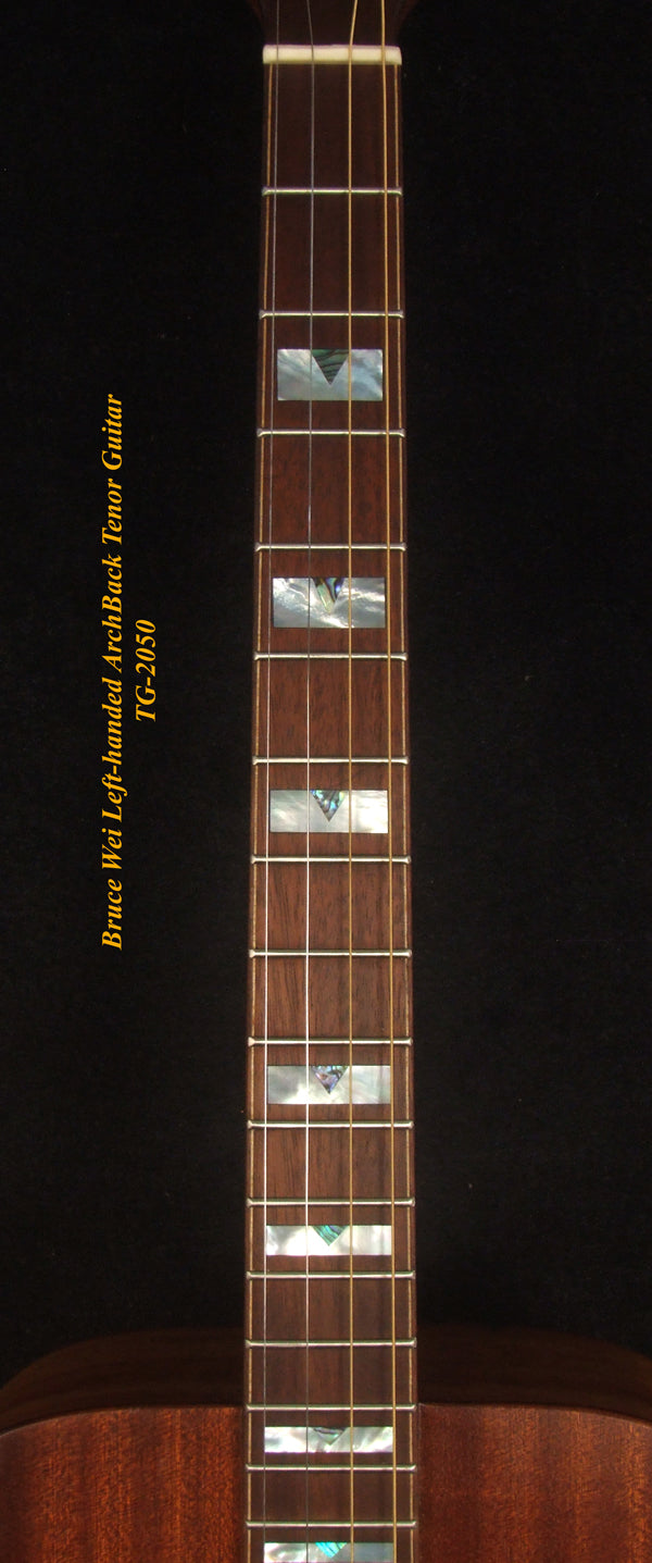 Handmade Left-Handed 4 String Tenor Guitar, Solid Mahogany ARCH-BACK , Mop Block Inlay, Soft-bag, Bruce Wei TG-2050