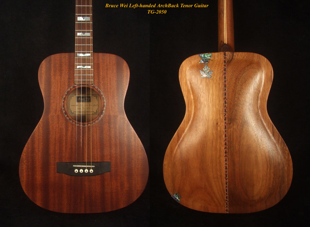 Handmade Left-Handed 4 String Tenor Guitar, Solid Mahogany ARCH-BACK , Mop Block Inlay, Soft-bag, Bruce Wei TG-2050