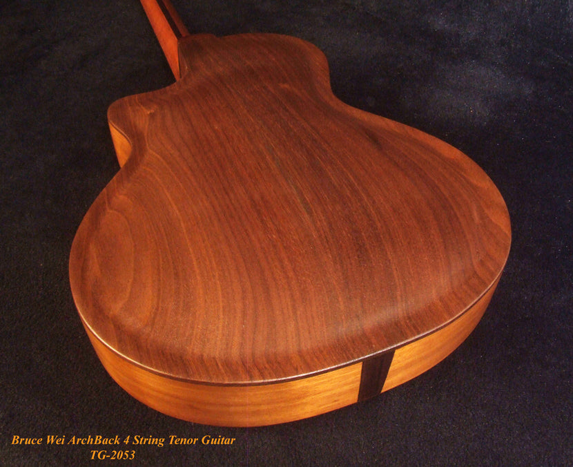 Handcrafted 4 String Tenor Guitar, Quilted Spalted Maple, Mahogany ARCH-BACK Cutaway , Vine Inlay, Soft-bag, Bruce Wei TG-2053