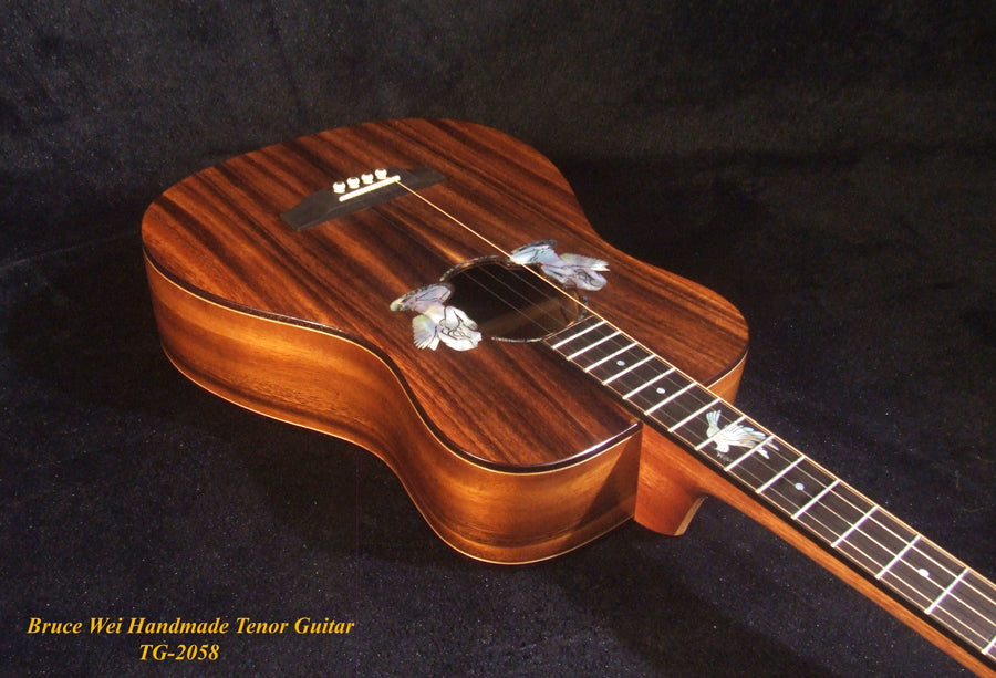 Handmade 4 String Tenor Guitar Solid Acacia, Angel, Dove Inlay, Soft-bag Bruce Wei TG-2058