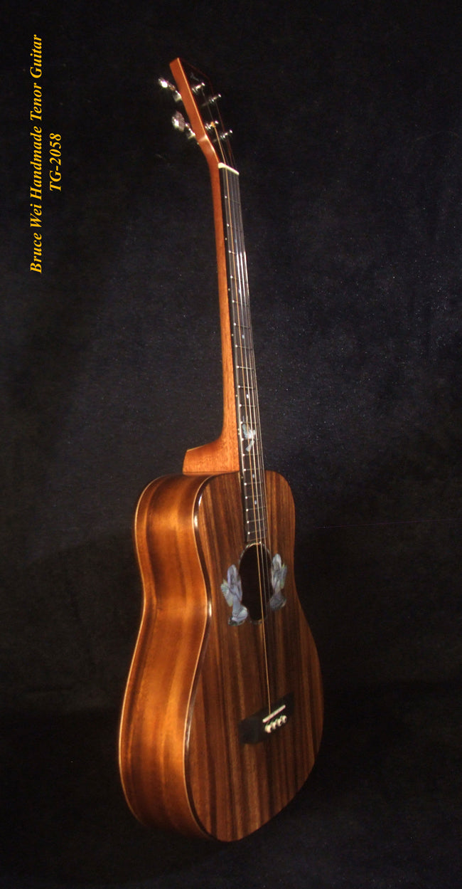 Handmade 4 String Tenor Guitar Solid Acacia, Angel, Dove Inlay, Soft-bag Bruce Wei TG-2058