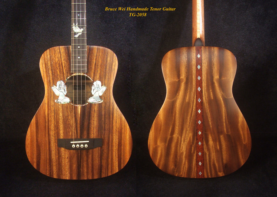 Handmade 4 String Tenor Guitar Solid Acacia, Angel, Dove Inlay, Soft-bag Bruce Wei TG-2058