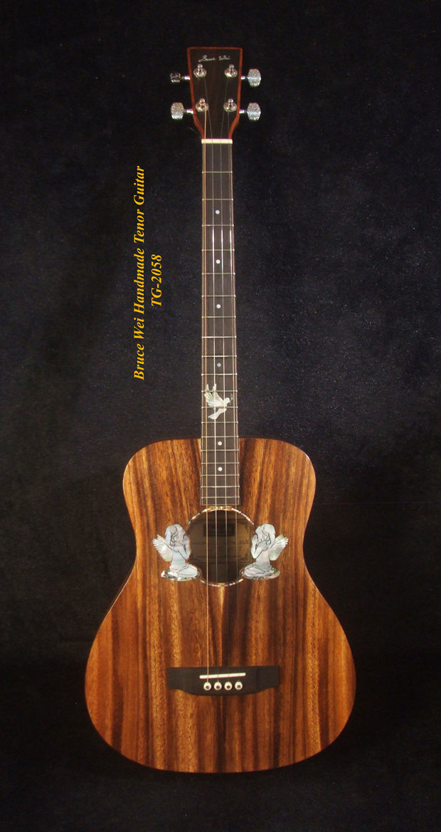 Handmade 4 String Tenor Guitar Solid Acacia, Angel, Dove Inlay, Soft-bag Bruce Wei TG-2058