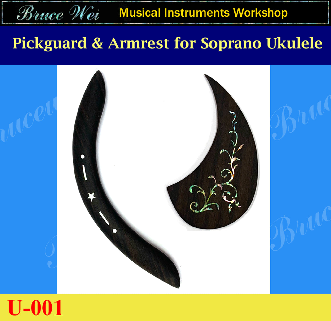 Soprano Ukulele Rosewood Pickguard, Armrest, Mop & Abalone Bruce Wei (U-001)
