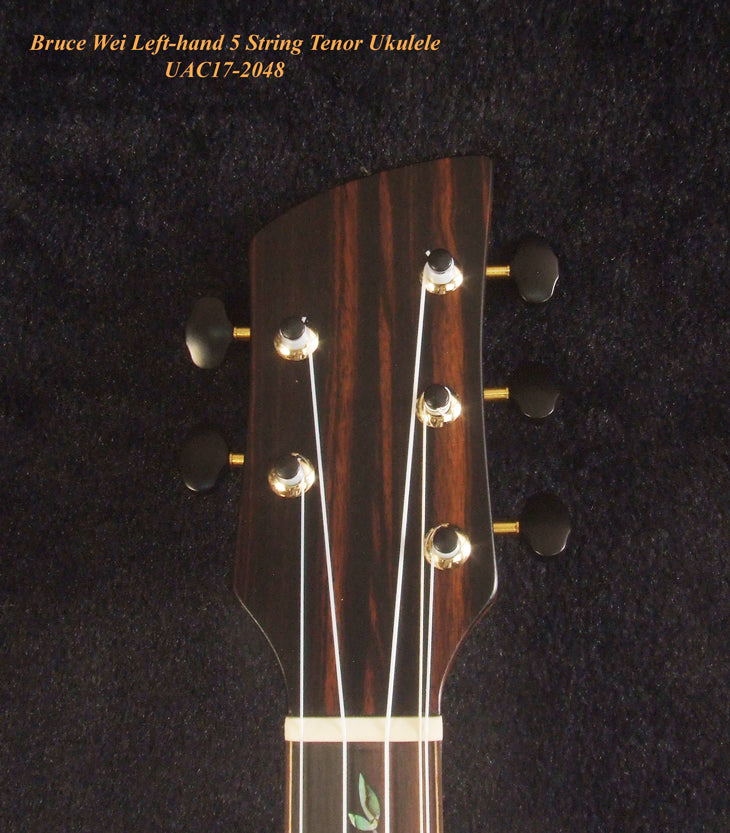 Left-handed 5 String Tenor Ukulele, Handmade Solid Pomele, Mahogany Archback, Vine Inlay, Soft-bag, Bruce Wei UAC17-2048