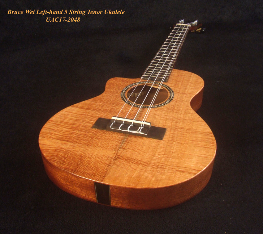 Left-handed 5 String Tenor Ukulele, Handmade Solid Pomele, Mahogany Archback, Vine Inlay, Soft-bag, Bruce Wei UAC17-2048
