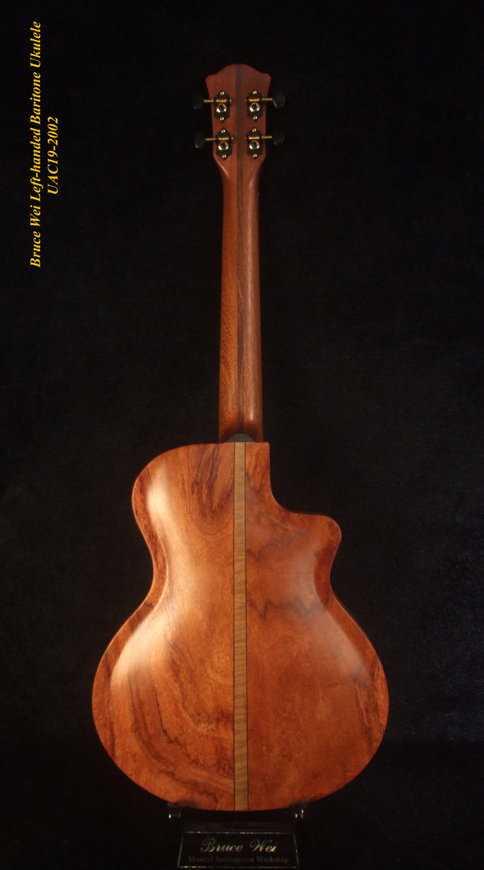 Handmade Left-Handed Baritone Ukulele, Solid Spruce, Rosewood Cutaway, 4 String, Soft-bag, Bruce Wei UAC19-2002