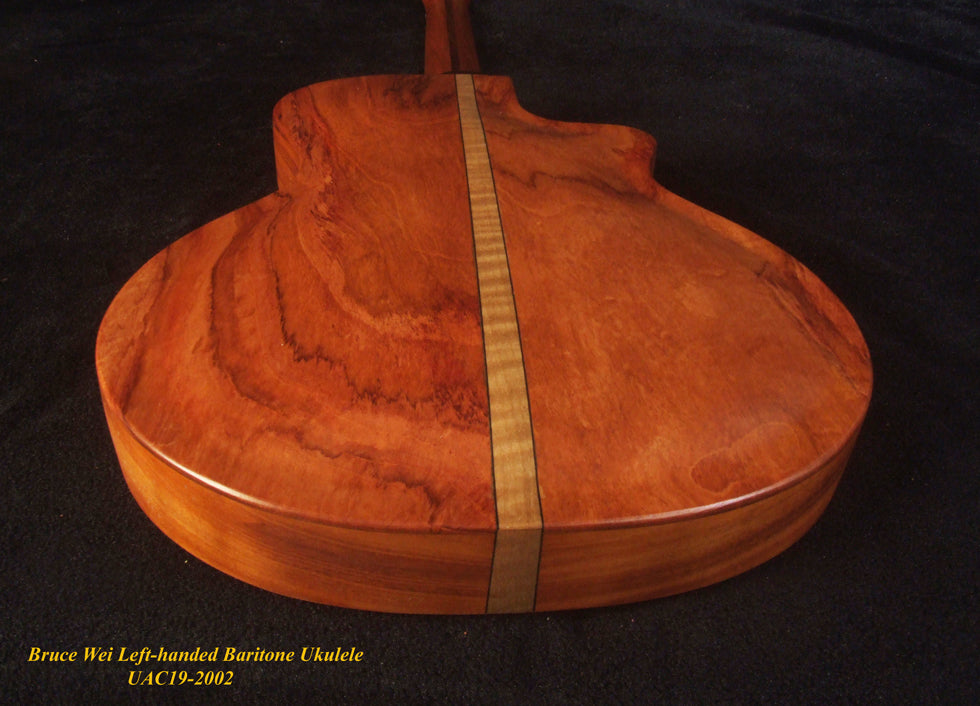 Handmade Left-Handed Baritone Ukulele, Solid Spruce, Rosewood Cutaway, 4 String, Soft-bag, Bruce Wei UAC19-2002