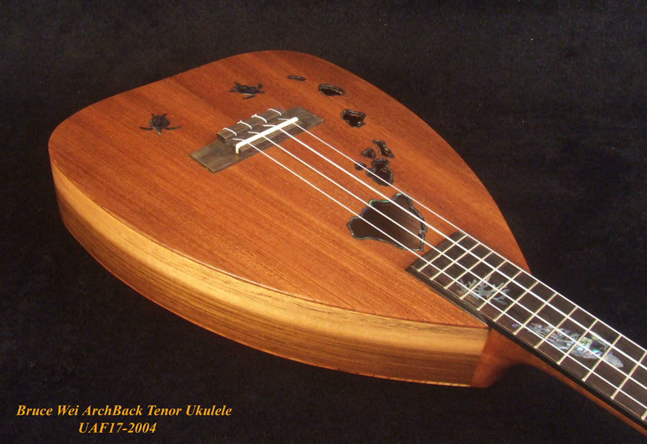 Handcrafted Tenor Ukulele, Solid Acacia, Taiwania Arch-Back, The Islands Soundhole, Turtle Inlay, Soft-bag, Bruce Wei UAF17-2004