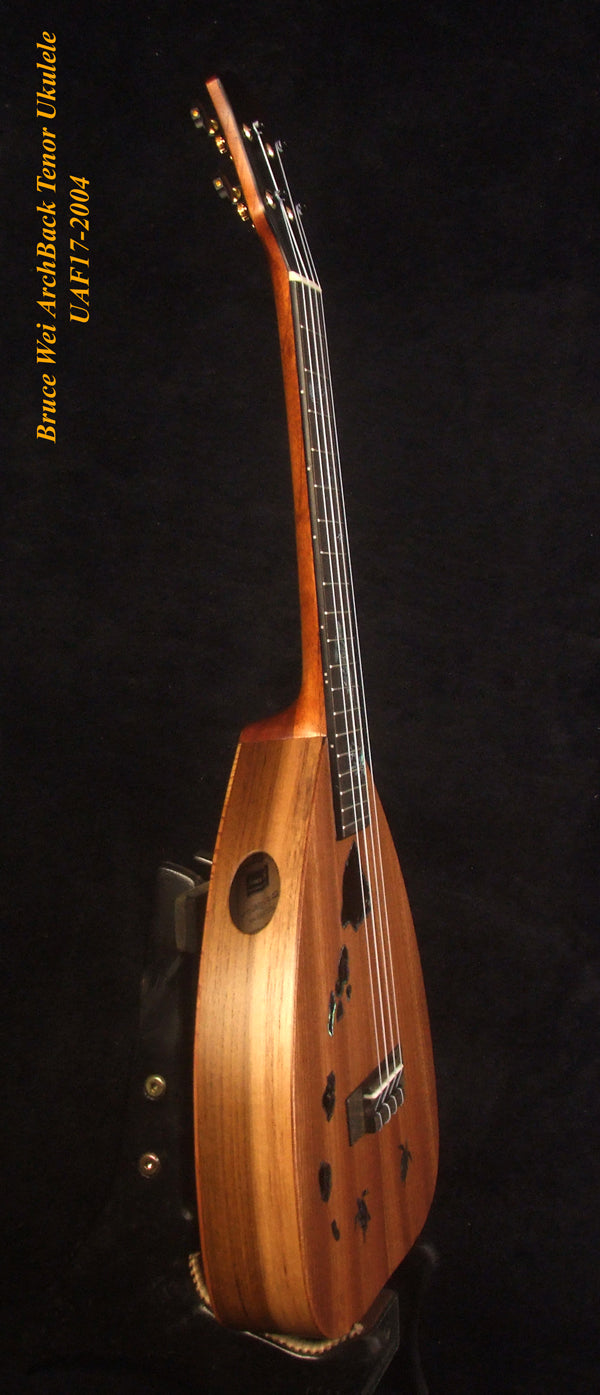 Handcrafted Tenor Ukulele, Solid Acacia, Taiwania Arch-Back, The Islands Soundhole, Turtle Inlay, Soft-bag, Bruce Wei UAF17-2004