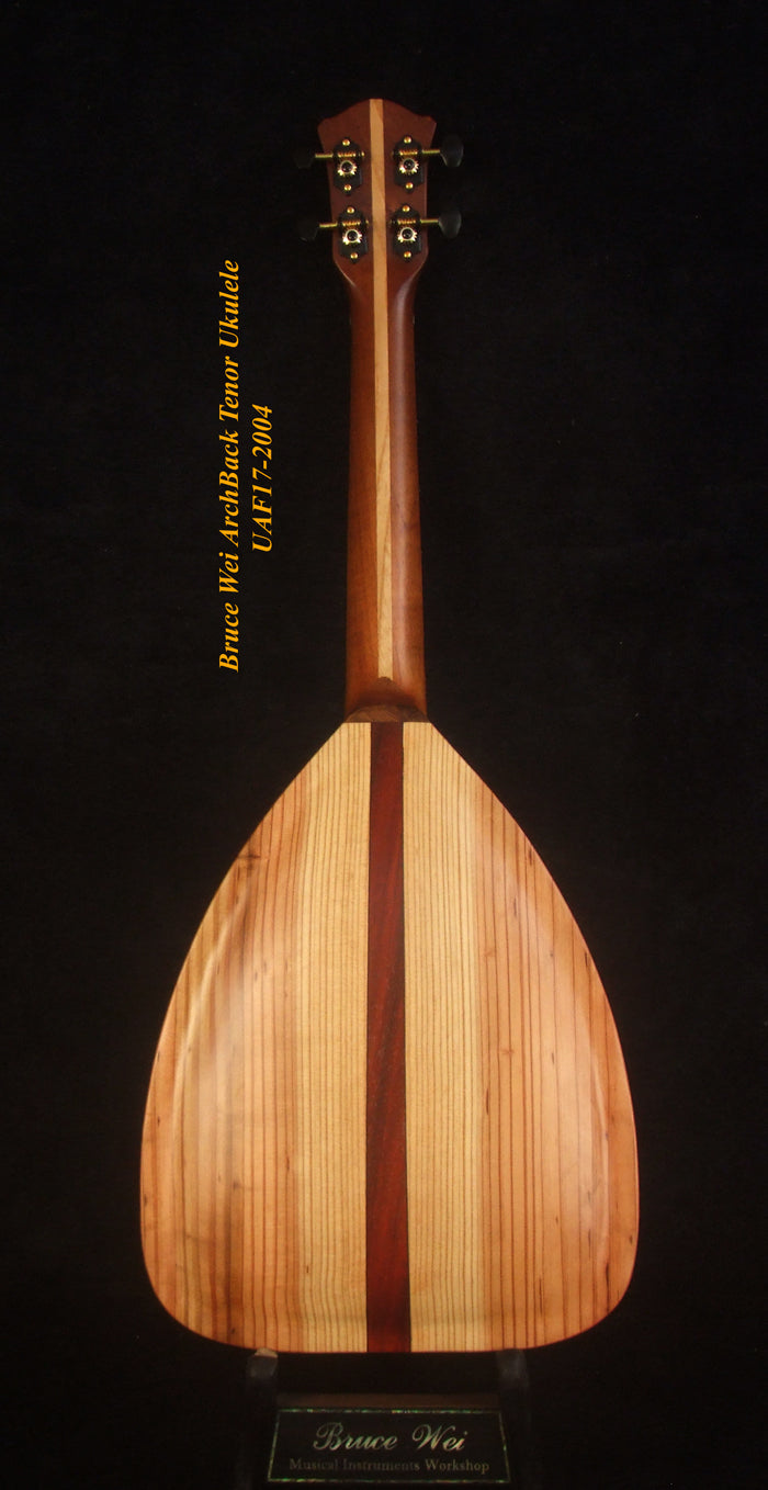 Handcrafted Tenor Ukulele, Solid Acacia, Taiwania Arch-Back, The Islands Soundhole, Turtle Inlay, Soft-bag, Bruce Wei UAF17-2004