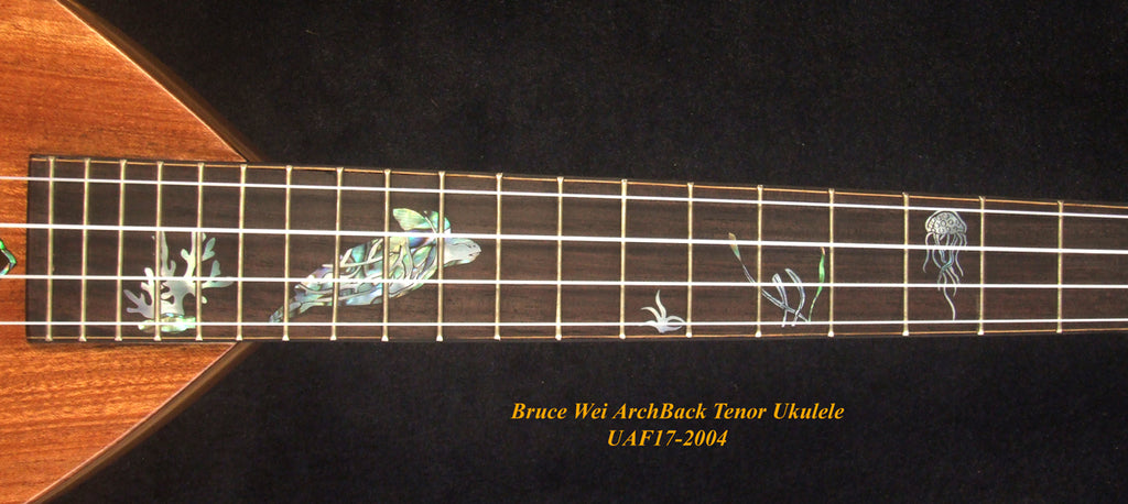 Handcrafted Tenor Ukulele, Solid Acacia, Taiwania Arch-Back, The Islands Soundhole, Turtle Inlay, Soft-bag, Bruce Wei UAF17-2004