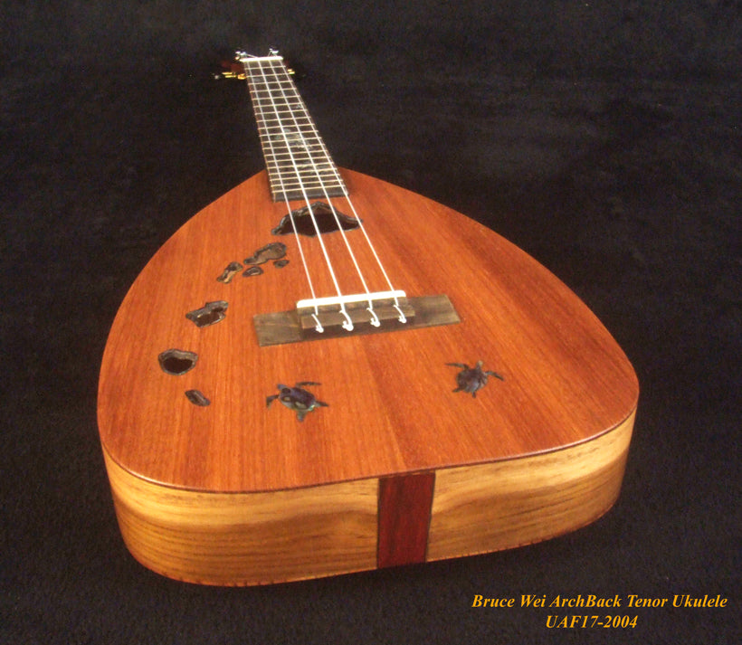 Handcrafted Tenor Ukulele, Solid Acacia, Taiwania Arch-Back, The Islands Soundhole, Turtle Inlay, Soft-bag, Bruce Wei UAF17-2004