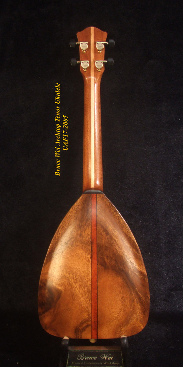 Handmade ArchTop Tenor Ukulele, Solid Curly Maple & Acacia, Arch-Back, F holes, Soft-bag, Bruce Wei UAF17-2005