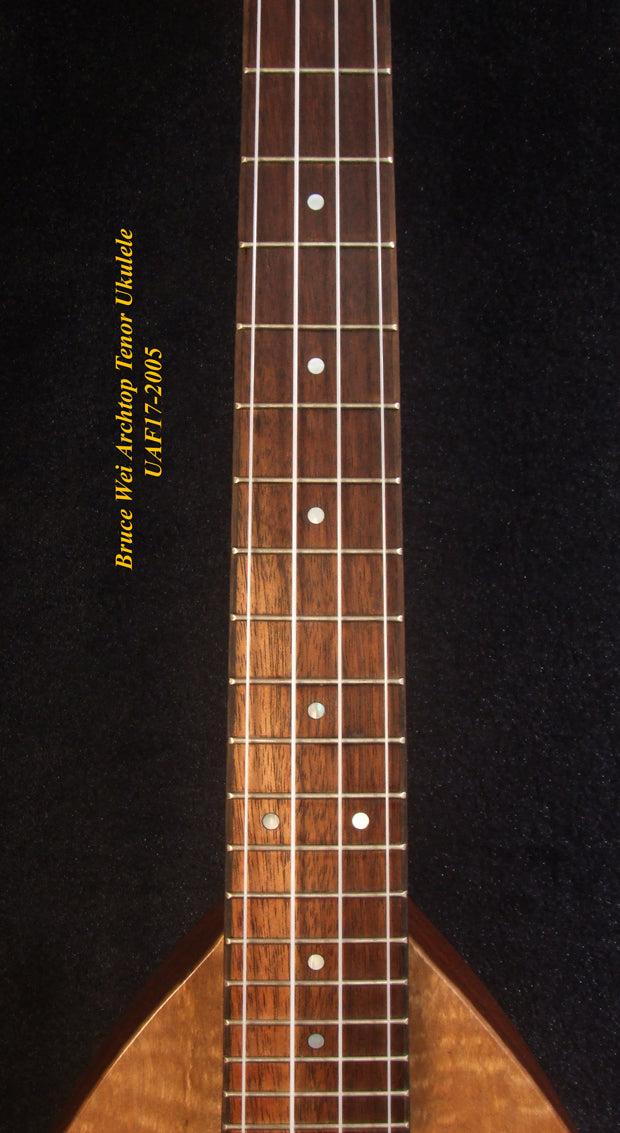 Handmade ArchTop Tenor Ukulele, Solid Curly Maple & Acacia, Arch-Back, F holes, Soft-bag, Bruce Wei UAF17-2005