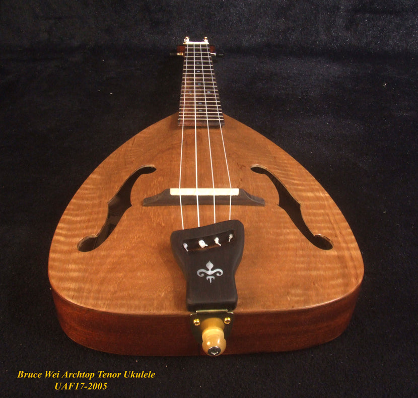 Handmade ArchTop Tenor Ukulele, Solid Curly Maple & Acacia, Arch-Back, F holes, Soft-bag, Bruce Wei UAF17-2005
