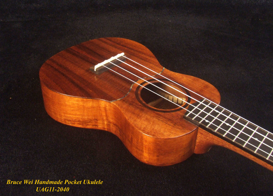 Handmade Sopranissimo/ Pocket Ukulele, Solid Hawaiian Koa, MOP Inlay, Soft-bag, Bruce Wei UAG11-2040