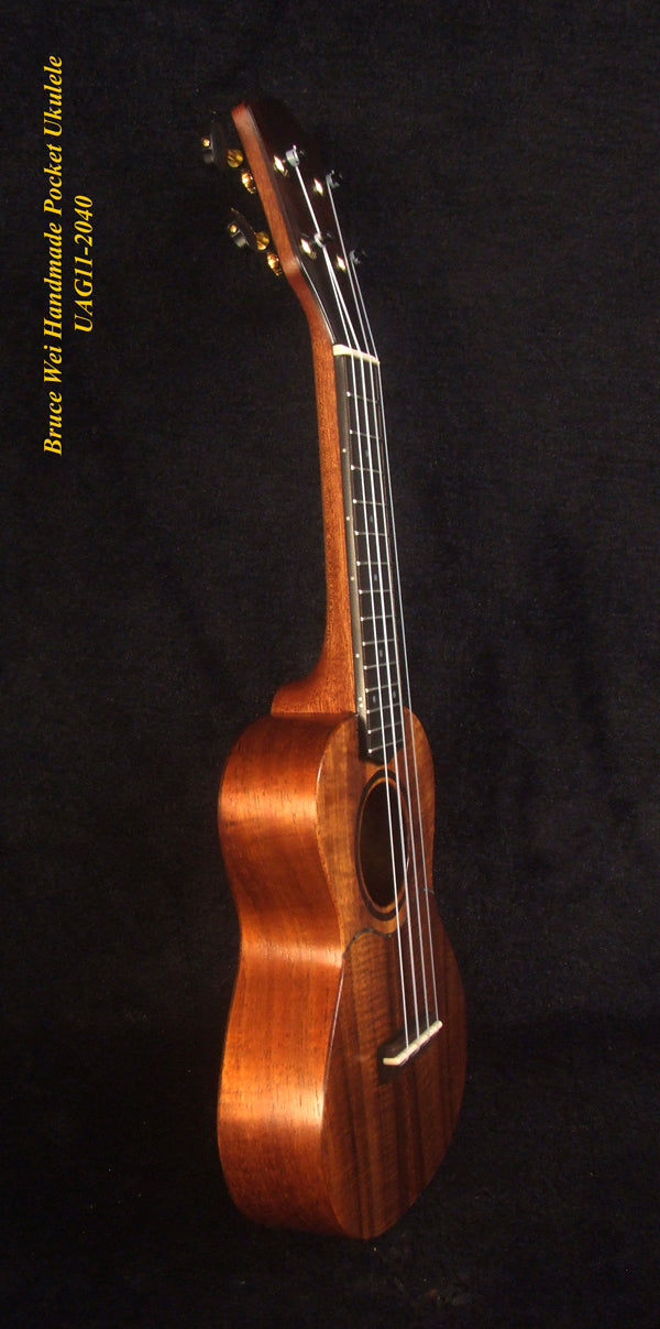Handmade Sopranissimo/ Pocket Ukulele, Solid Hawaiian Koa, MOP Inlay, Soft-bag, Bruce Wei UAG11-2040