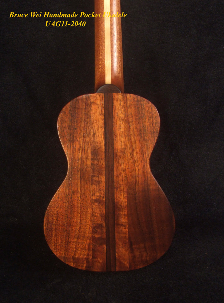 Handmade Sopranissimo/ Pocket Ukulele, Solid Hawaiian Koa, MOP Inlay, Soft-bag, Bruce Wei UAG11-2040