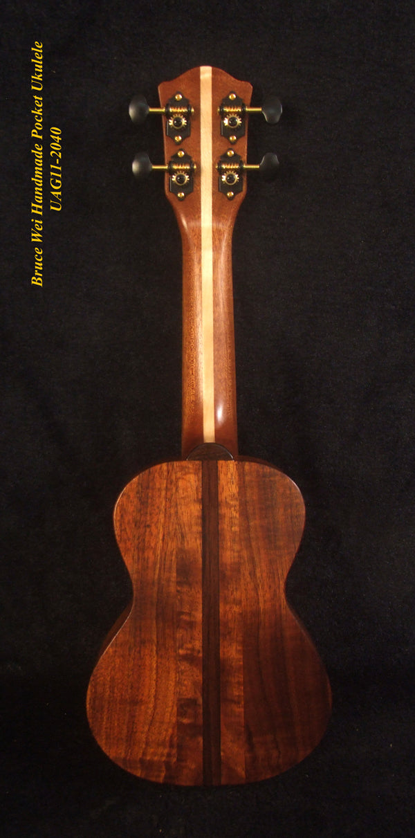 Handmade Sopranissimo/ Pocket Ukulele, Solid Hawaiian Koa, MOP Inlay, Soft-bag, Bruce Wei UAG11-2040