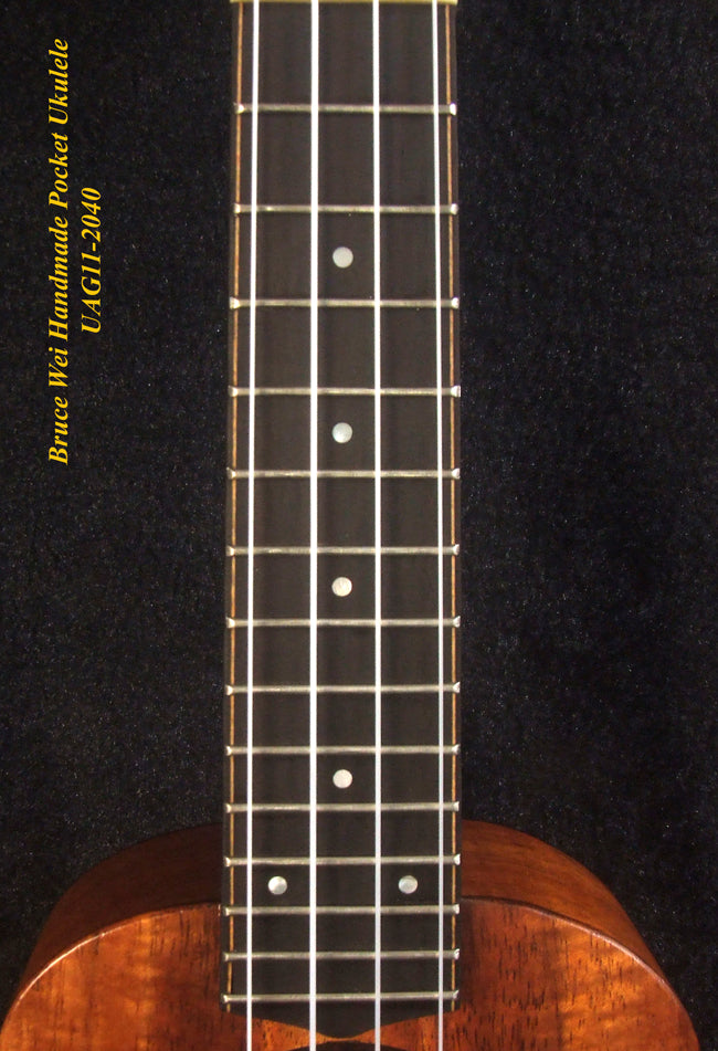 Handmade Sopranissimo/ Pocket Ukulele, Solid Hawaiian Koa, MOP Inlay, Soft-bag, Bruce Wei UAG11-2040