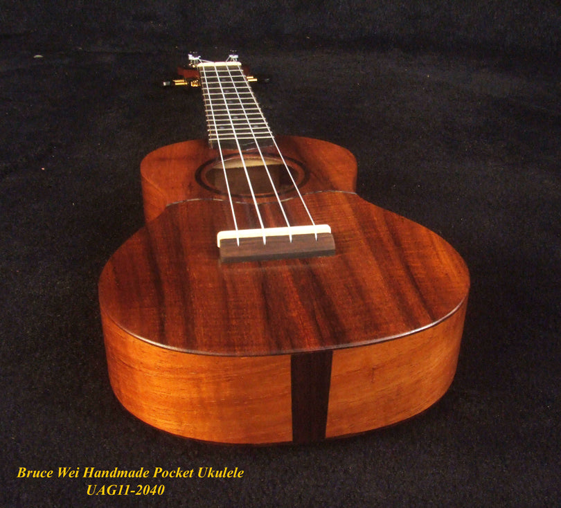 Handmade Sopranissimo/ Pocket Ukulele, Solid Hawaiian Koa, MOP Inlay, Soft-bag, Bruce Wei UAG11-2040