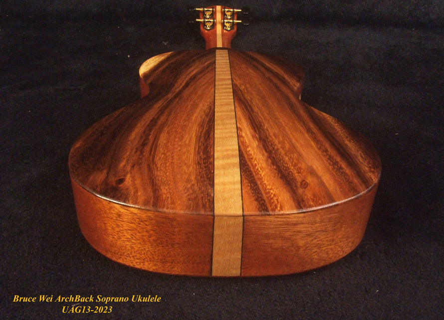 Handcrafted Soprano Ukulele, Hawaiian Koa, Acacia Archback , The Islands Soundhole, Soft-bag, Bruce Wei UAG13-2023
