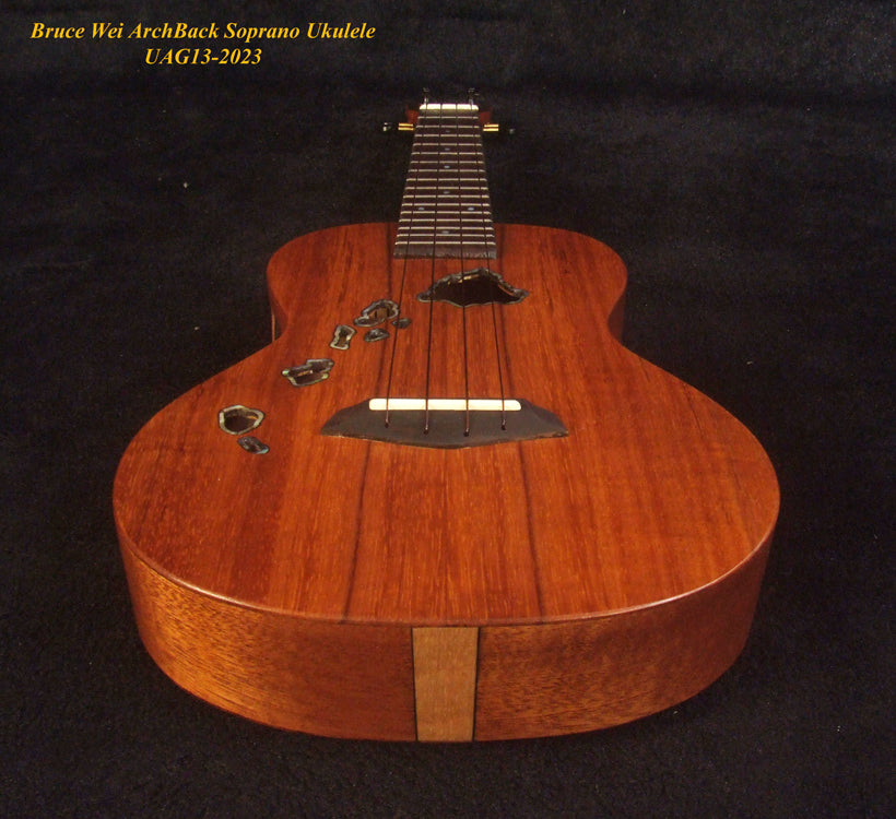 Handcrafted Soprano Ukulele, Hawaiian Koa, Acacia Archback , The Islands Soundhole, Soft-bag, Bruce Wei UAG13-2023