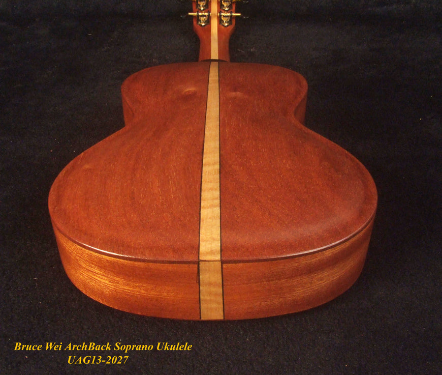 Handcrafted Soprano Ukulele Hawaiian Koa & Mahogany Archback , Floral inlay, Soundhole, Soft-bag, Bruce Wei UAG13-2027