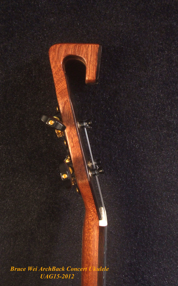 Handmade Solid Carved ArchBack Hawaiian Koa, Acacia Concert Ukulele, Hibiscus Inlay, Curved Head, Soft-bag, Bruce Wei UAG15-2012