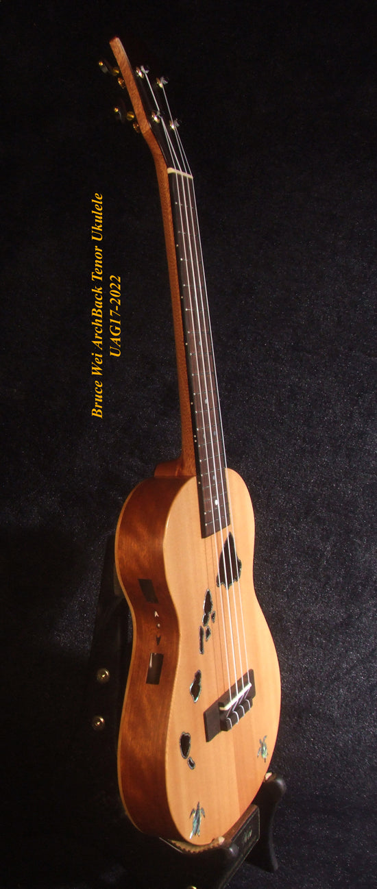 Handmade Tenor Ukulele, Solid Spruce, Taiwania Arch-Back, The Islands Soundhole Abalone inlay, Soft-bag, Bruce Wei UAG17-2022