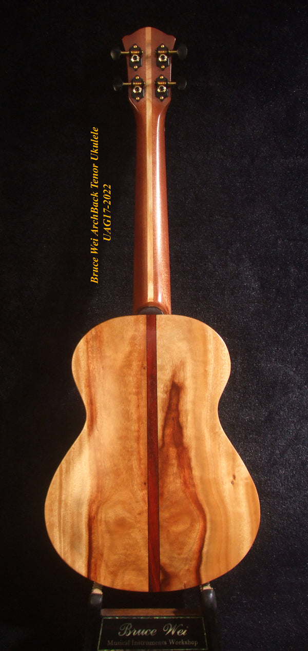 Handmade Tenor Ukulele, Solid Spruce, Taiwania Arch-Back, The Islands Soundhole Abalone inlay, Soft-bag, Bruce Wei UAG17-2022