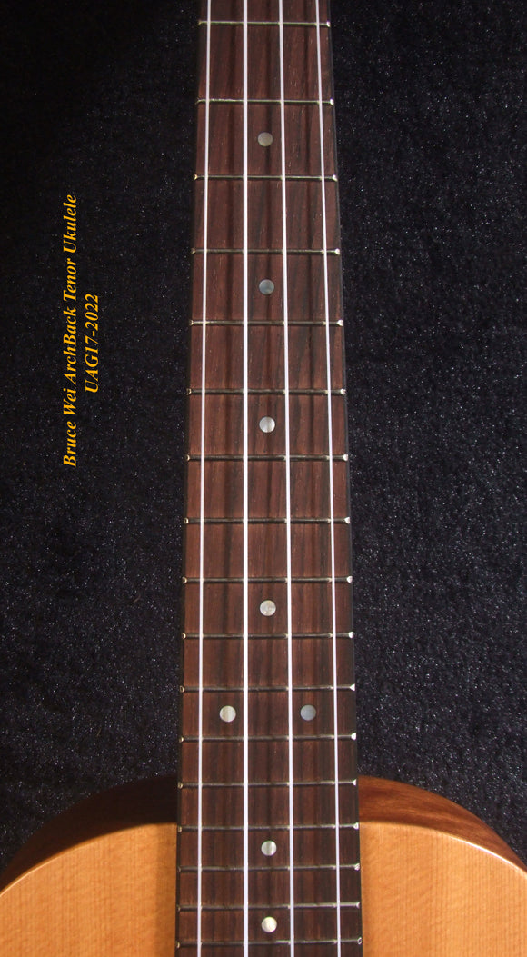 Handmade Tenor Ukulele, Solid Spruce, Taiwania Arch-Back, The Islands Soundhole Abalone inlay, Soft-bag, Bruce Wei UAG17-2022