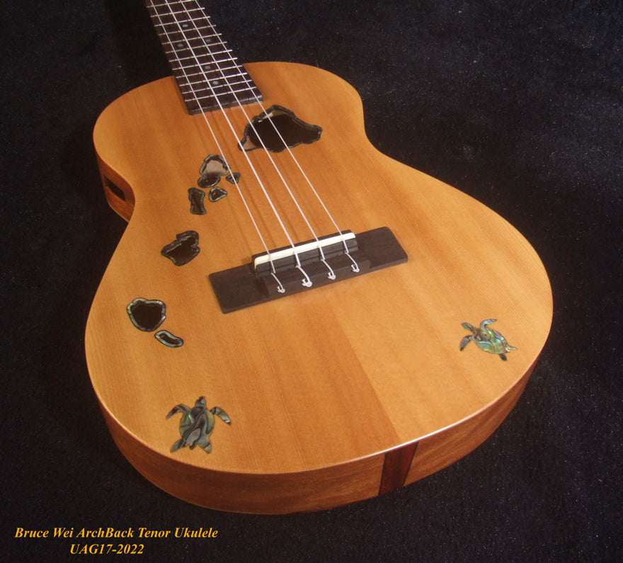 Handmade Tenor Ukulele, Solid Spruce, Taiwania Arch-Back, The Islands Soundhole Abalone inlay, Soft-bag, Bruce Wei UAG17-2022