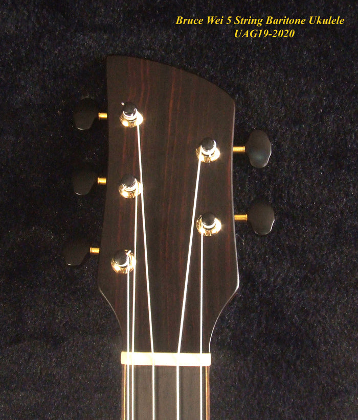 Handcrafted 5 String ArchBack Baritone Ukulele, Solid Mango, Acacia, Walnut, Vine Inlay, Soft-bag, Bruce Wei UAG19-2020
