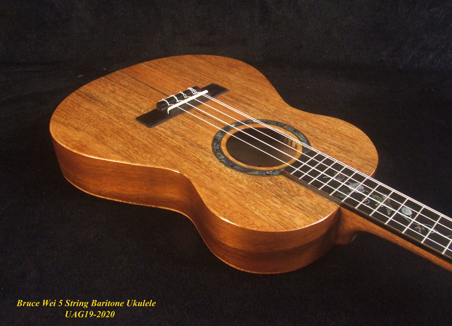 Handcrafted 5 String ArchBack Baritone Ukulele, Solid Mango, Acacia, Walnut, Vine Inlay, Soft-bag, Bruce Wei UAG19-2020