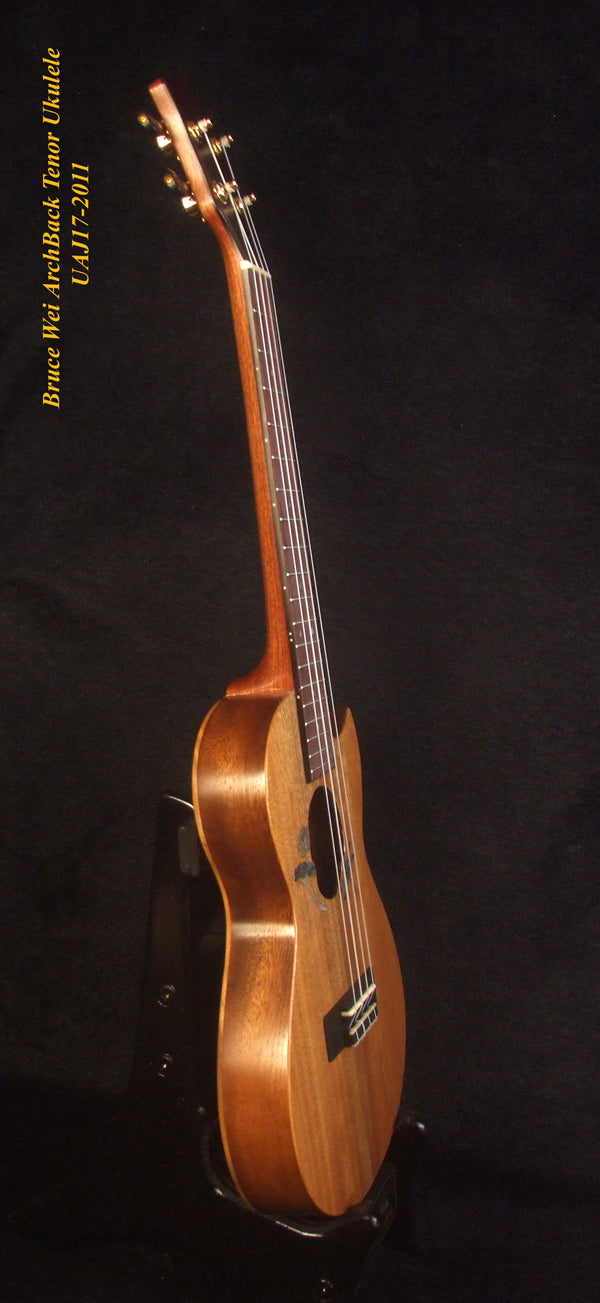 Handmade Cutaway Tenor Ukulele, Solid Mahogany, Taiwania, Archback, Lotus & Dragonfly Inlay, Soft-bag, Bruce Wei UAJ17-2011