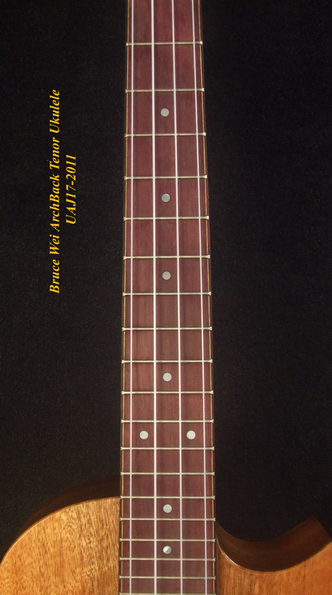 Handmade Cutaway Tenor Ukulele, Solid Mahogany, Taiwania, Archback, Lotus & Dragonfly Inlay, Soft-bag, Bruce Wei UAJ17-2011