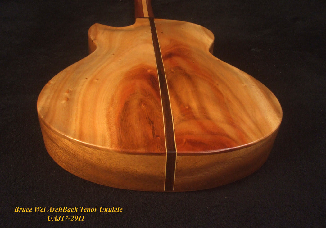 Handmade Cutaway Tenor Ukulele, Solid Mahogany, Taiwania, Archback, Lotus & Dragonfly Inlay, Soft-bag, Bruce Wei UAJ17-2011