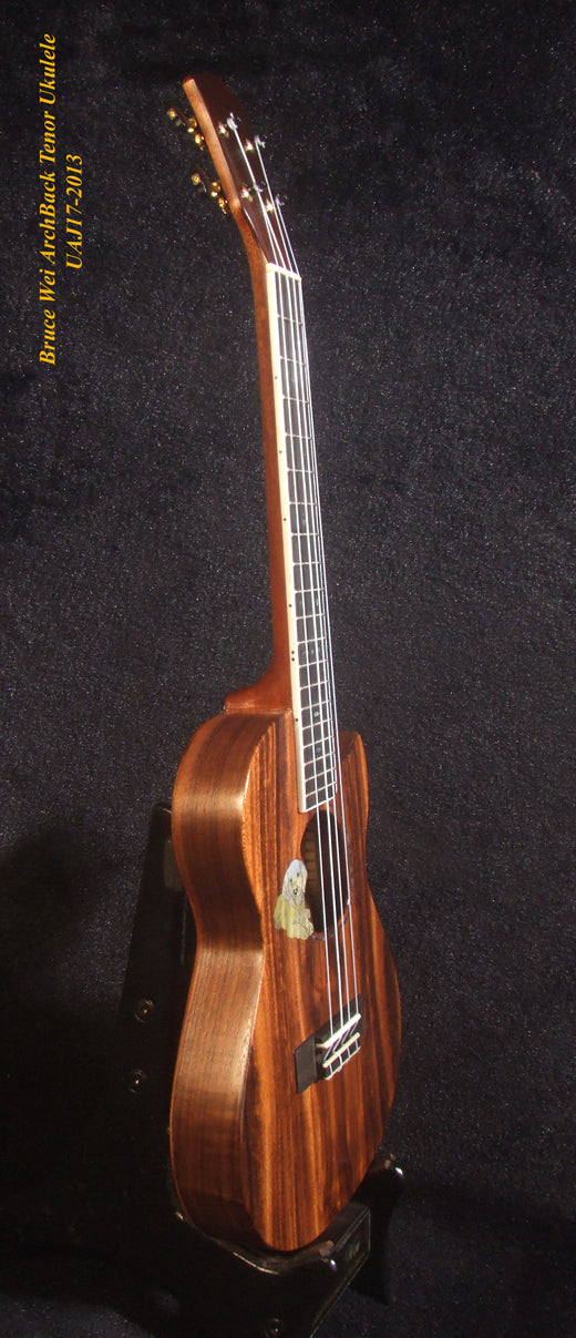 Handmade Cutaway Tenor Ukulele, Solid Acacia, Archback, Dog Inlay, Soft-bag, Bruce Wei UAJ17-2013