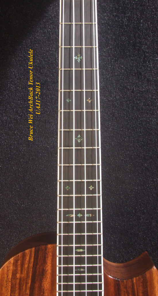 Handmade Cutaway Tenor Ukulele, Solid Acacia, Archback, Dog Inlay, Soft-bag, Bruce Wei UAJ17-2013