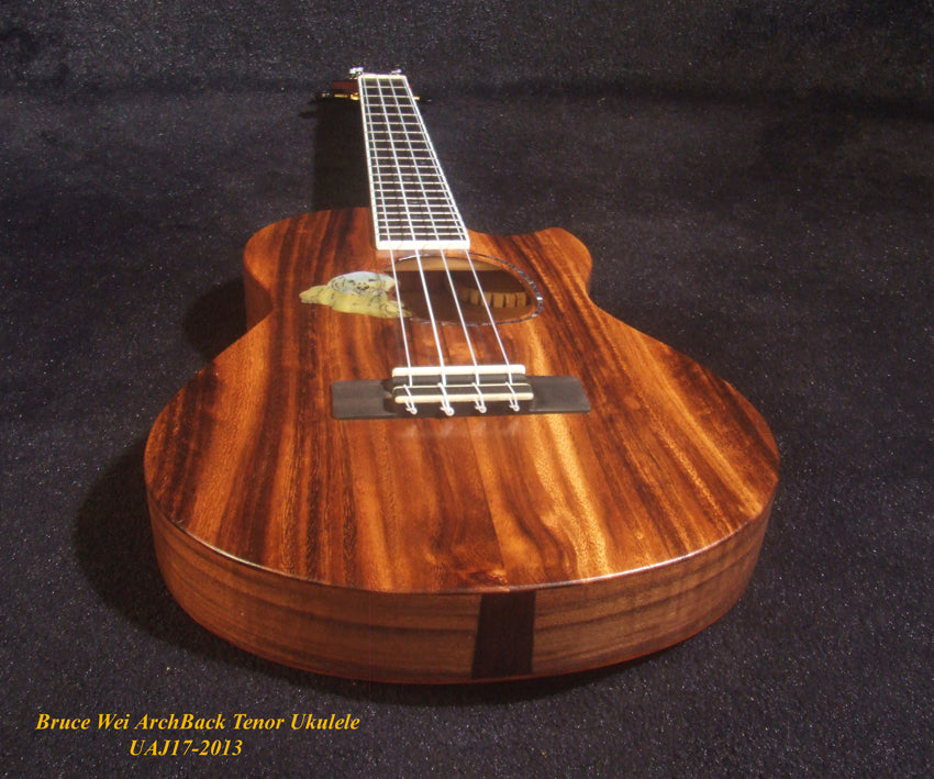 Handmade Cutaway Tenor Ukulele, Solid Acacia, Archback, Dog Inlay, Soft-bag, Bruce Wei UAJ17-2013