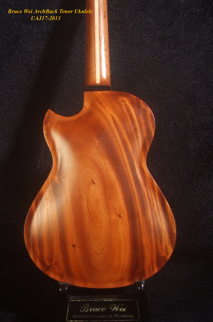Handmade Cutaway Tenor Ukulele, Solid Acacia, Archback, Dog Inlay, Soft-bag, Bruce Wei UAJ17-2013