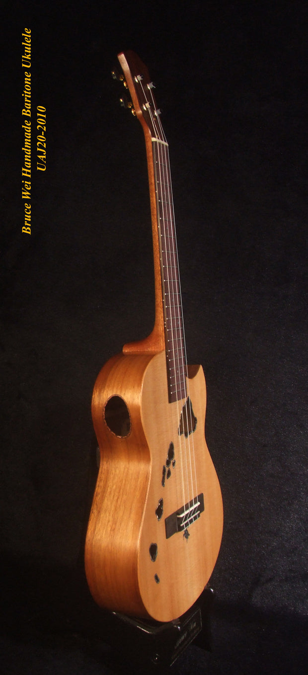 Handcrafted Cutaway Baritone Ukulele, Solid Spruce, Curly Rosewood, The Islands Soundhole, Soft-bag, Bruce Wei UAJ20-2010