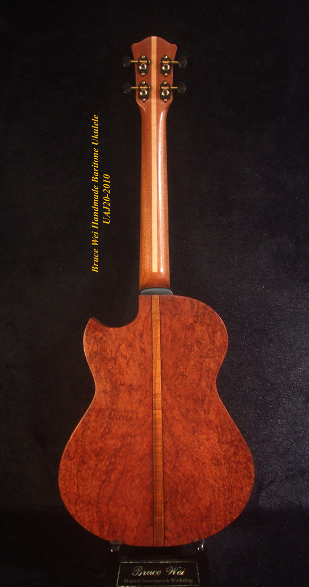 Handcrafted Cutaway Baritone Ukulele, Solid Spruce, Curly Rosewood, The Islands Soundhole, Soft-bag, Bruce Wei UAJ20-2010