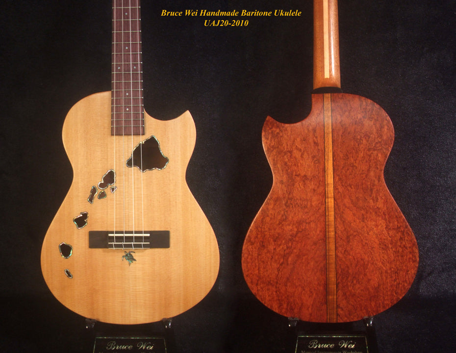 Handcrafted Cutaway Baritone Ukulele, Solid Spruce, Curly Rosewood, The Islands Soundhole, Soft-bag, Bruce Wei UAJ20-2010